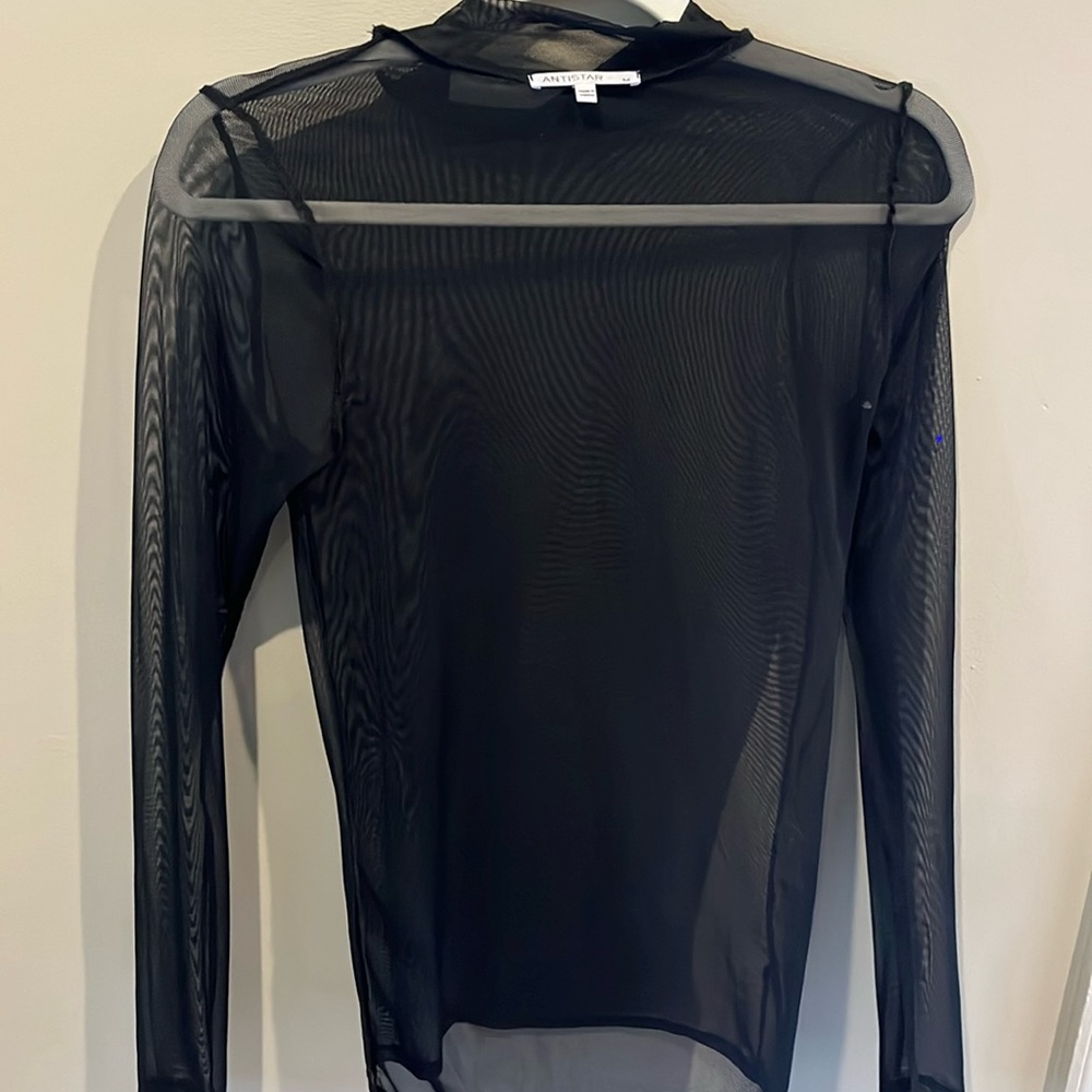 Mock neck see through long sleeve black shirt